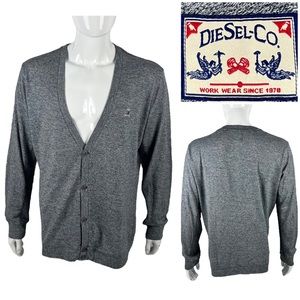 Diesel Mens XL Gray Long Sleeve Button Up Cardigan 100% Cotton Sweater EUC